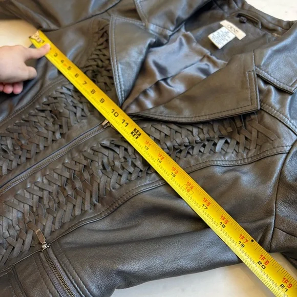 Vintage Cache Black Leather Jacket Full Zip 90s Y2k Soft Women’s 10 Short Fitted - Picture 6 of 9